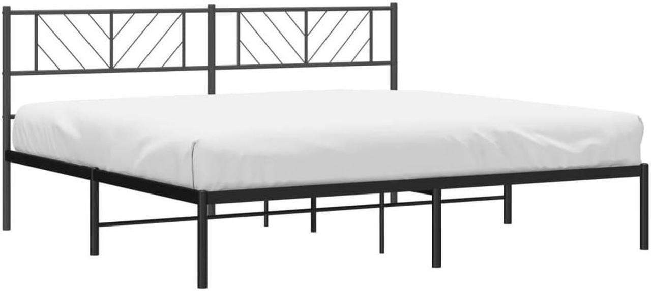 Alt view image 3 of 7 - vidaXL California King Metal Bed Frame with Headboard and Stable Slats, Under Bed Storage Space, Sturdy Steel Construction and Easy Assembly, Minimalist Style, Black, 12'' High, without Mattress