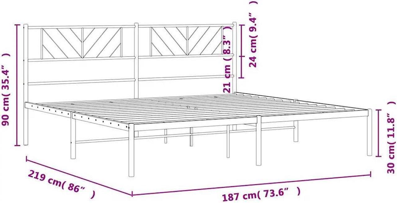 Alt view image 4 of 7 - vidaXL California King Metal Bed Frame with Headboard and Stable Slats, Under Bed Storage Space, Sturdy Steel Construction and Easy Assembly, Minimalist Style, Black, 12'' High, without Mattress
