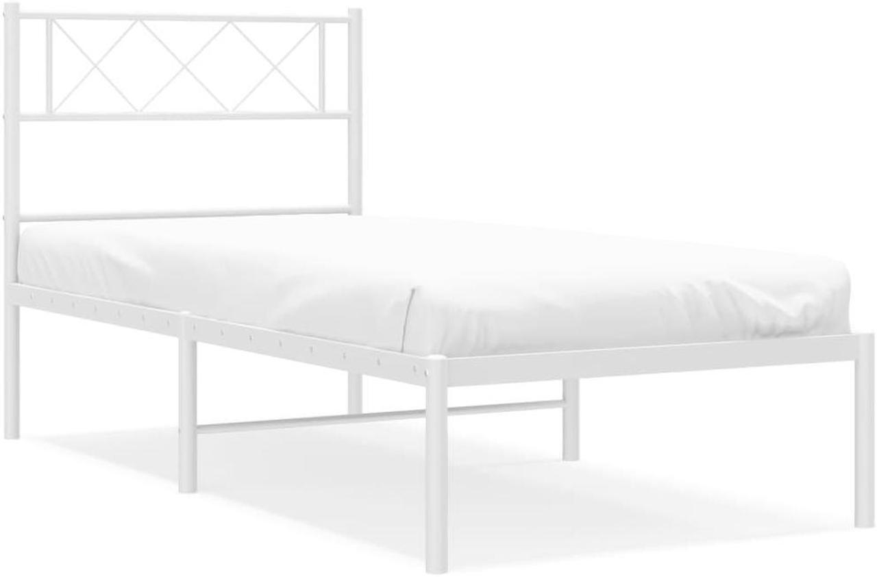 Alt view image 2 of 7 - vidaXL 12'' Metal Twin XL Bed Frames with Headboard, Platform Bed Frame with Strong Metal Slats Support, Under Bed Storage, Noise Free, White, without Mattress