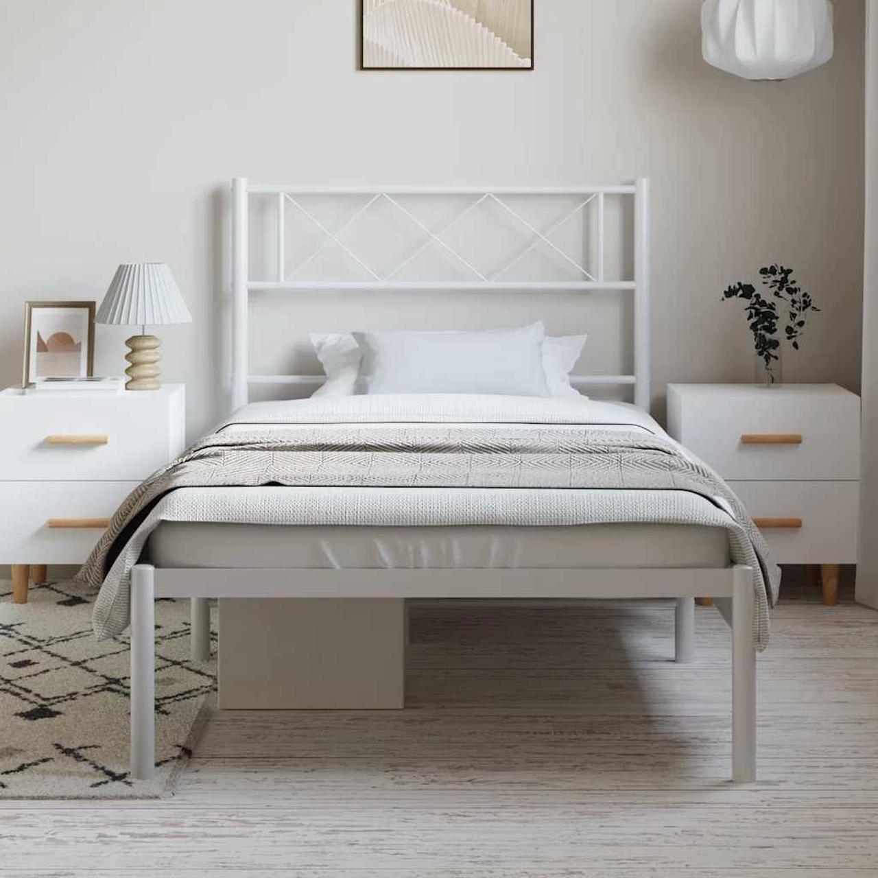 Alt view image 3 of 7 - vidaXL 12'' Metal Twin XL Bed Frames with Headboard, Platform Bed Frame with Strong Metal Slats Support, Under Bed Storage, Noise Free, White, without Mattress