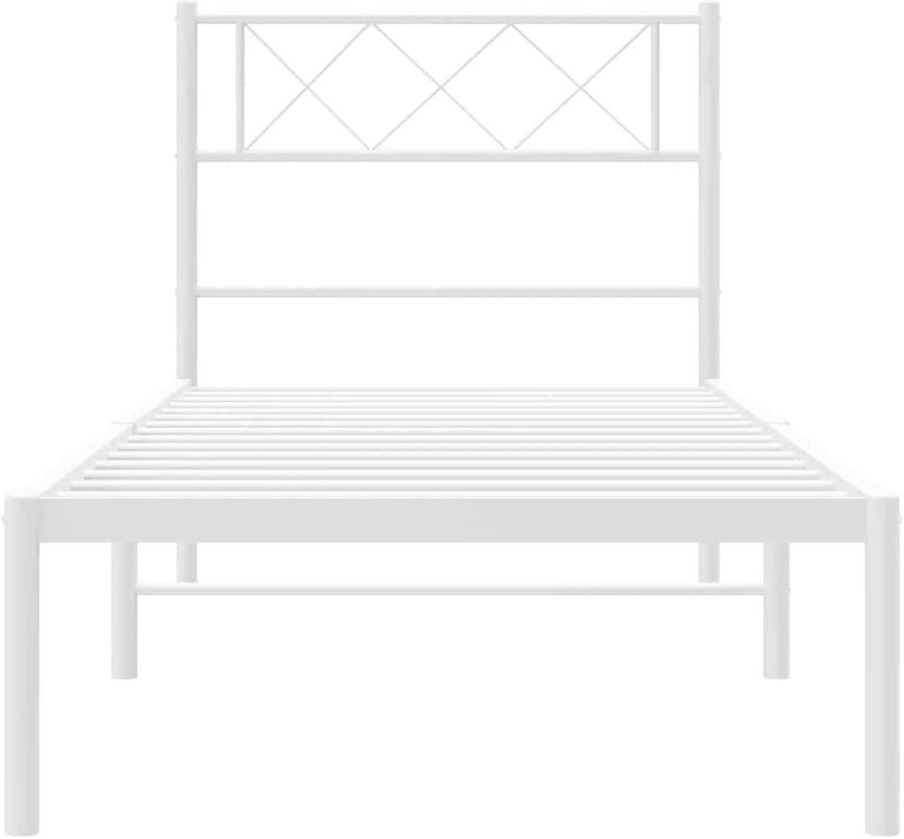 Alt view image 6 of 7 - vidaXL 12'' Metal Twin XL Bed Frames with Headboard, Platform Bed Frame with Strong Metal Slats Support, Under Bed Storage, Noise Free, White, without Mattress