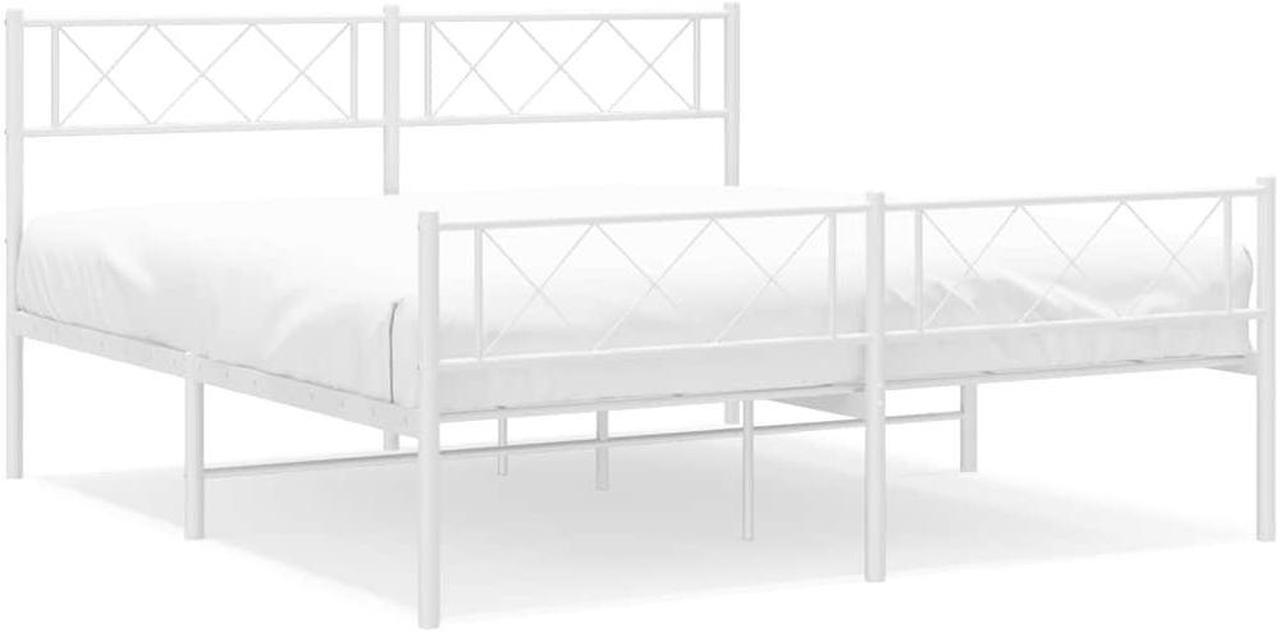 Alt view image 2 of 7 - vidaXL 12'' Metal Queen Bed Frames with Headboard and Footboard, Platform Bed Frame with Strong Metal Slats Support, Under Bed Storage, Noise Free, White, without Mattress