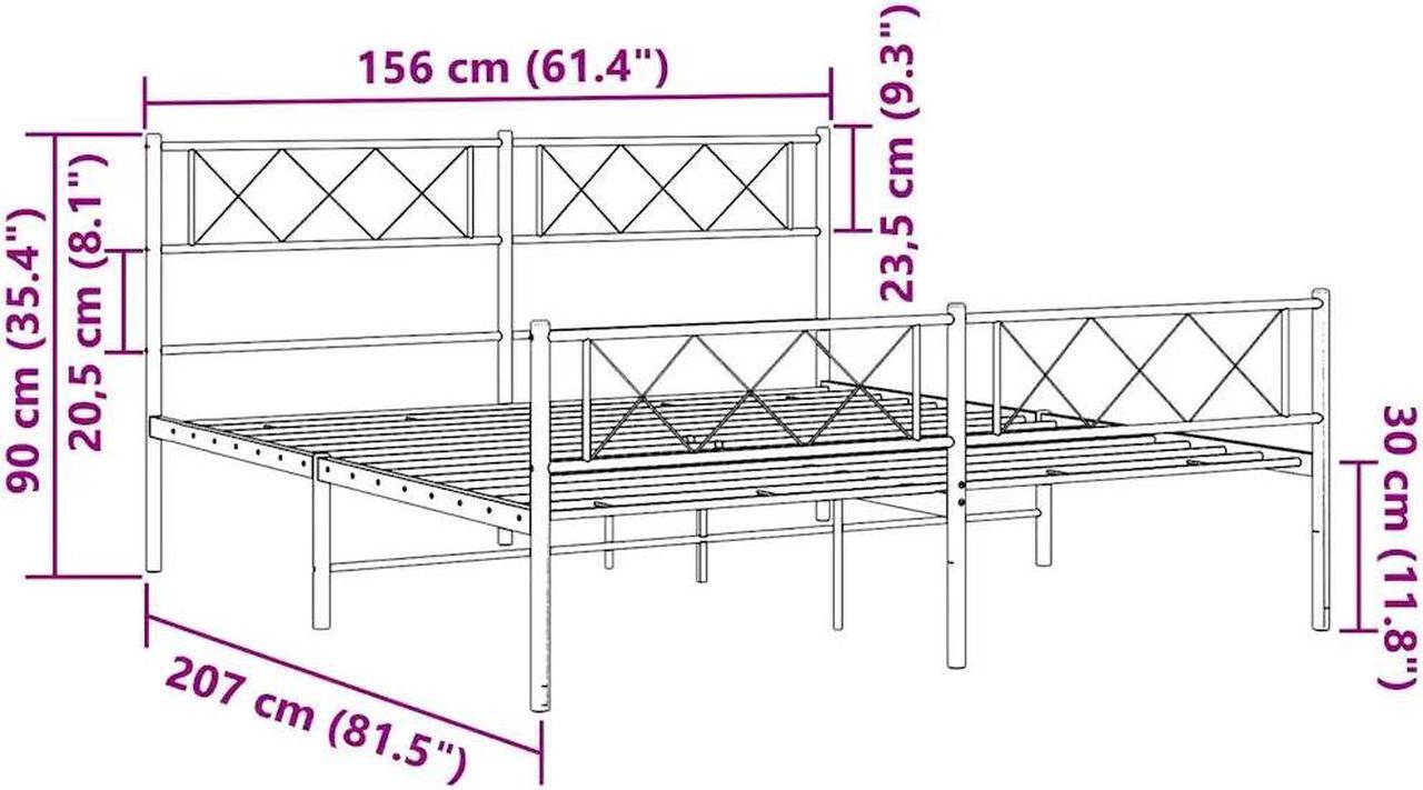 Alt view image 4 of 7 - vidaXL 12'' Metal Queen Bed Frames with Headboard and Footboard, Platform Bed Frame with Strong Metal Slats Support, Under Bed Storage, Noise Free, White, without Mattress
