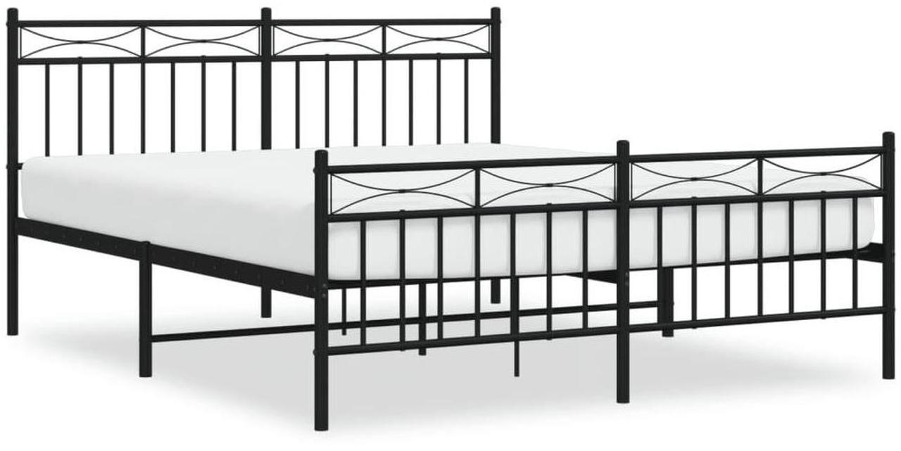 Alt view image 2 of 7 - vidaXL 11'' Metal Queen Bed Frames with Headboard and Footboard, Platform Bed Frame with Strong Metal Slats Support, Under Bed Storage, Noise Free, Black, without Mattress