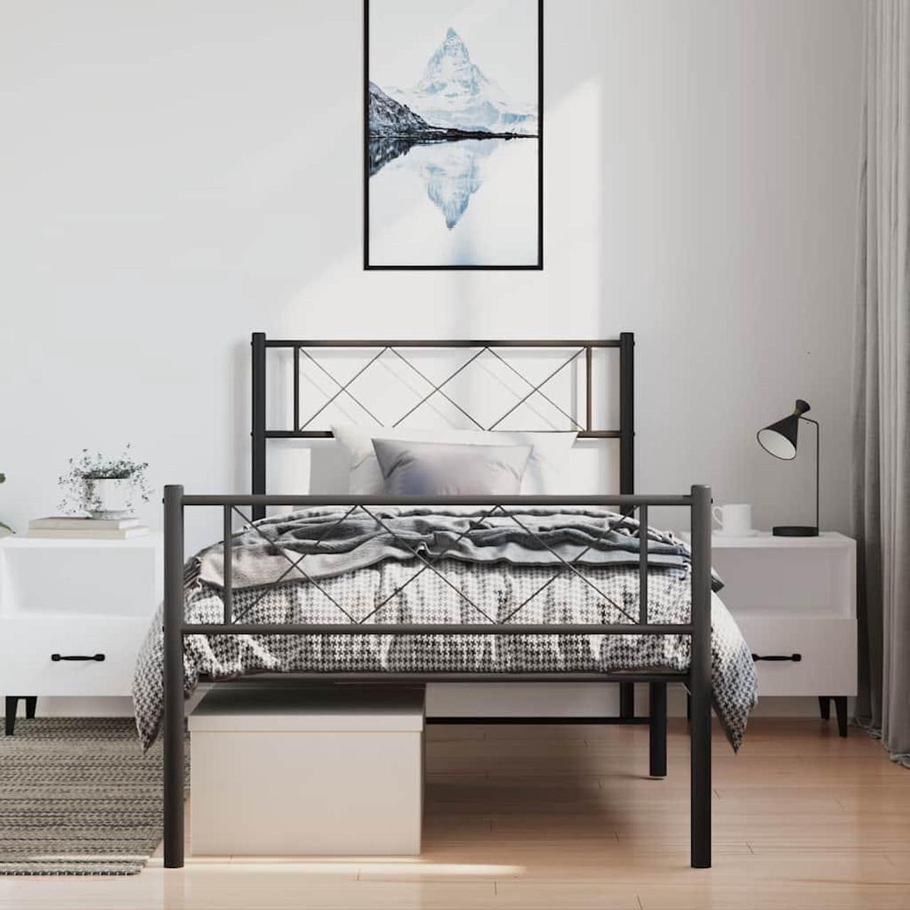 Alt view image 3 of 7 - vidaXL 12'' Metal Twin XL Bed Frames with Headboard and Footboard, Platform Bed Frame with Strong Metal Slats Support, Under Bed Storage, Noise Free, Black, without Mattress