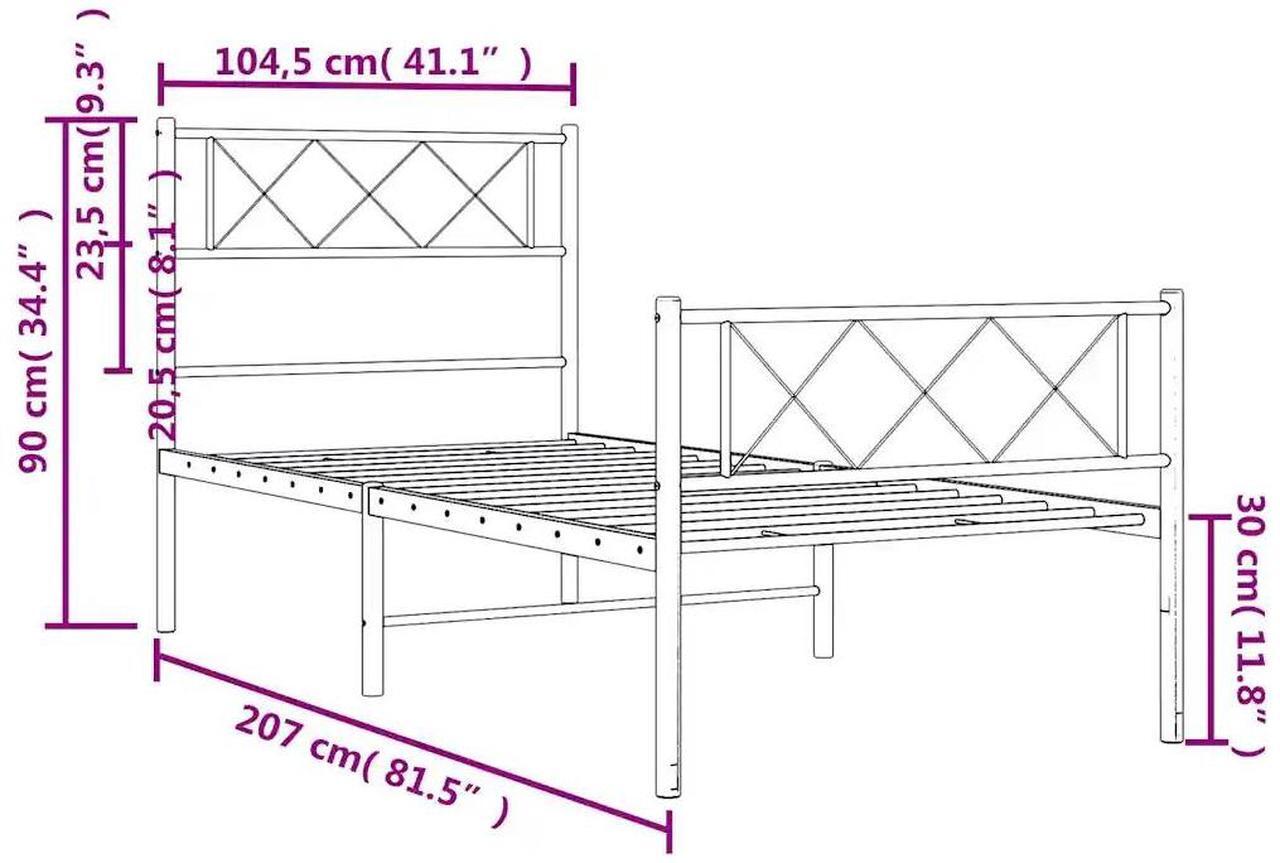 Alt view image 4 of 7 - vidaXL 12'' Metal Twin XL Bed Frames with Headboard and Footboard, Platform Bed Frame with Strong Metal Slats Support, Under Bed Storage, Noise Free, Black, without Mattress