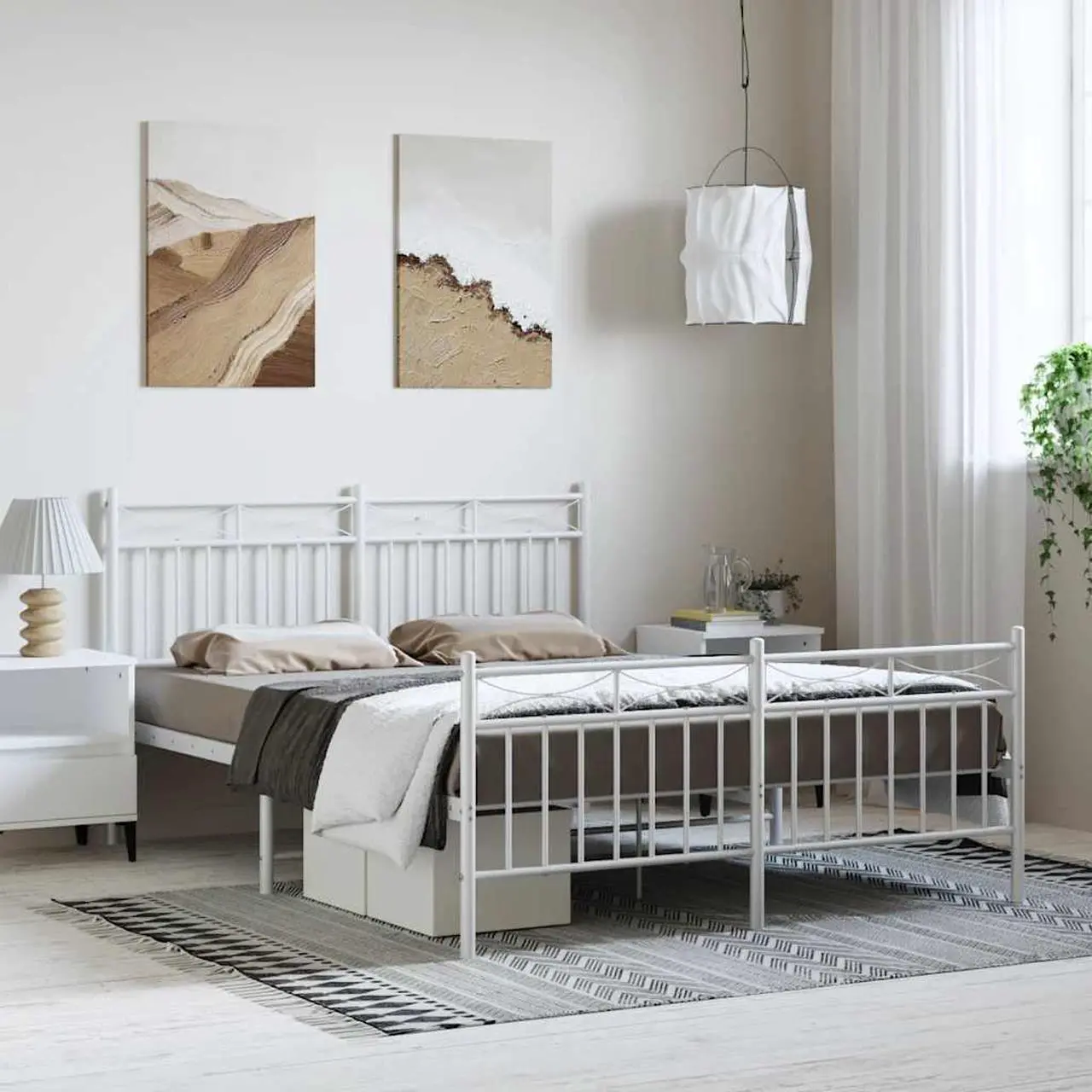 Main image of vidaXL 11'' Metal Queen Bed Frames with Headboard and Footboard, Platform Bed Frame with Strong Metal Slats Support, Under Bed Storage, Noise Free, White, without Mattress