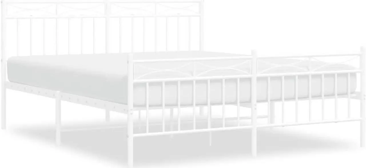 Alt view image 2 of 7 - vidaXL 11'' Metal Queen Bed Frames with Headboard and Footboard, Platform Bed Frame with Strong Metal Slats Support, Under Bed Storage, Noise Free, White, without Mattress