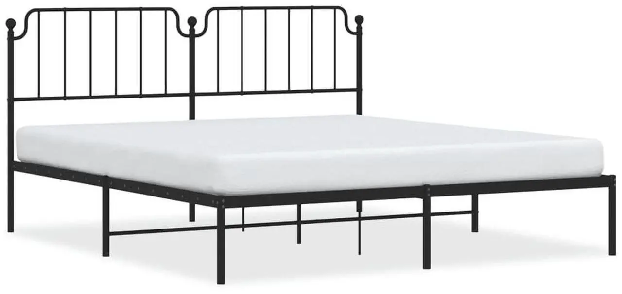 Alt view image 2 of 7 - vidaXL California King Metal Bed Frame with Headboard and Stable Slats, Under Bed Storage Space, Sturdy Steel Construction and Easy Assembly, Minimalist Style, Black, 12'' High, without Mattress