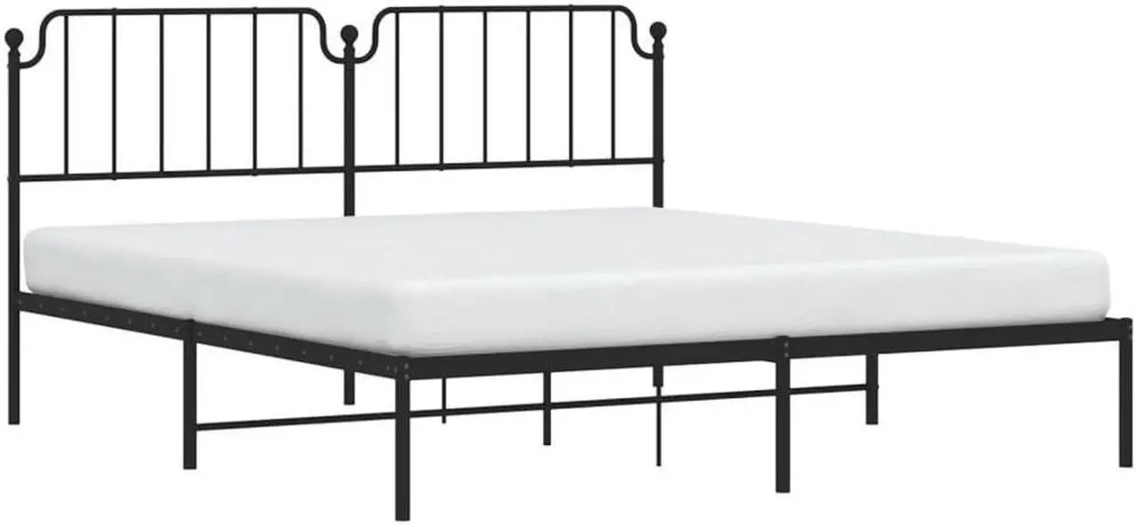Alt view image 3 of 7 - vidaXL California King Metal Bed Frame with Headboard and Stable Slats, Under Bed Storage Space, Sturdy Steel Construction and Easy Assembly, Minimalist Style, Black, 12'' High, without Mattress