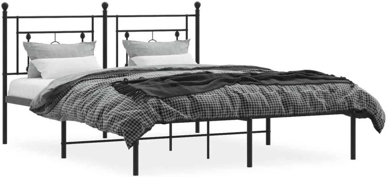 Alt view image 3 of 7 - vidaXL 12'' Metal Queen Bed Frames with Headboard, Platform Bed Frame with Strong Metal Slats Support, Under Bed Storage, Noise Free, Black, without Mattress