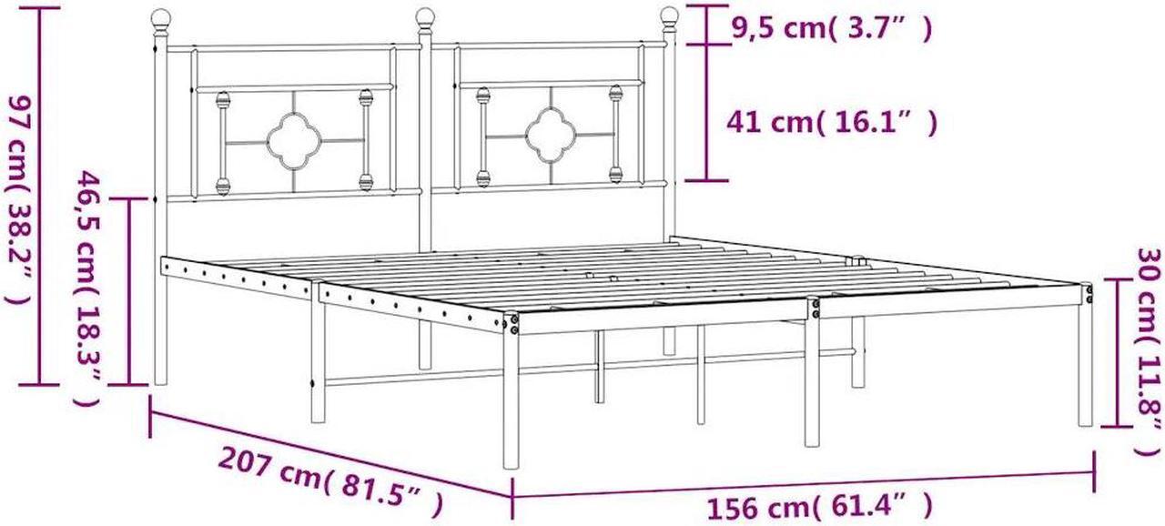 Alt view image 4 of 7 - vidaXL 12'' Metal Queen Bed Frames with Headboard, Platform Bed Frame with Strong Metal Slats Support, Under Bed Storage, Noise Free, Black, without Mattress