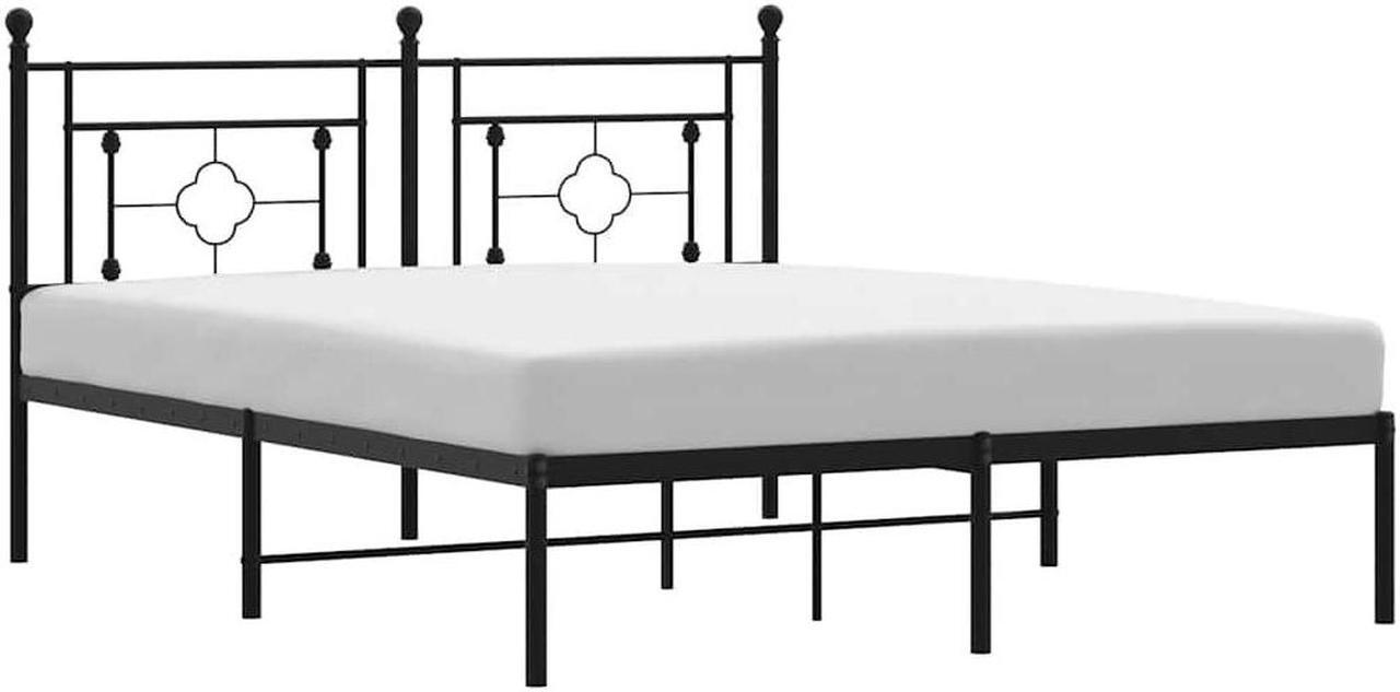 Alt view image 2 of 7 - vidaXL 12'' Metal Queen Bed Frames with Headboard, Platform Bed Frame with Strong Metal Slats Support, Under Bed Storage, Noise Free, Black, without Mattress
