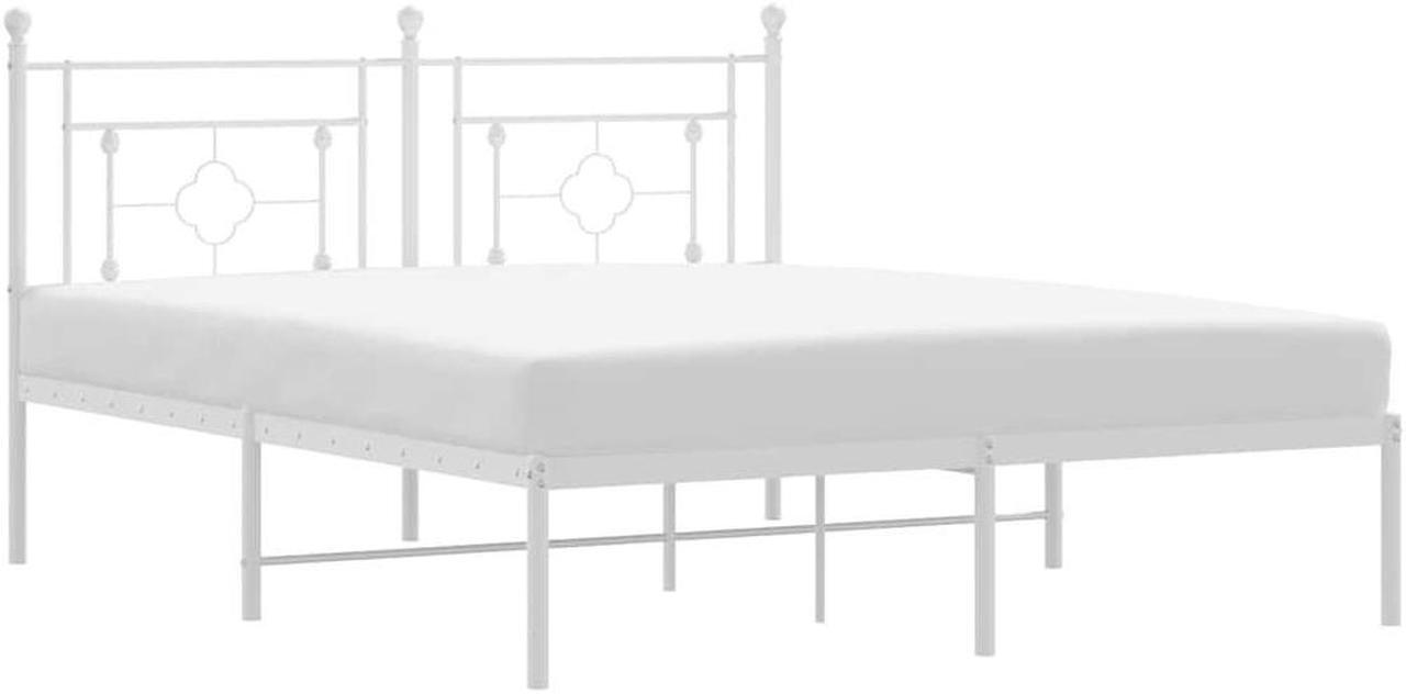 Alt view image 2 of 7 - vidaXL 12'' Metal Queen Bed Frames with Headboard, Platform Bed Frame with Strong Metal Slats Support, Under Bed Storage, Noise Free, White, without Mattress
