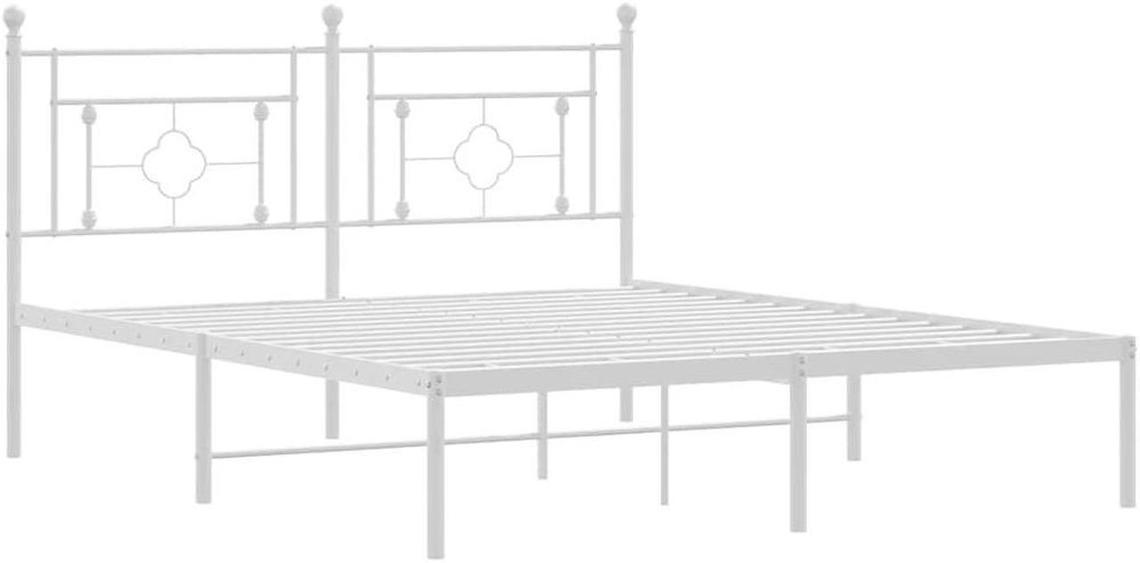 Alt view image 3 of 7 - vidaXL 12'' Metal Queen Bed Frames with Headboard, Platform Bed Frame with Strong Metal Slats Support, Under Bed Storage, Noise Free, White, without Mattress