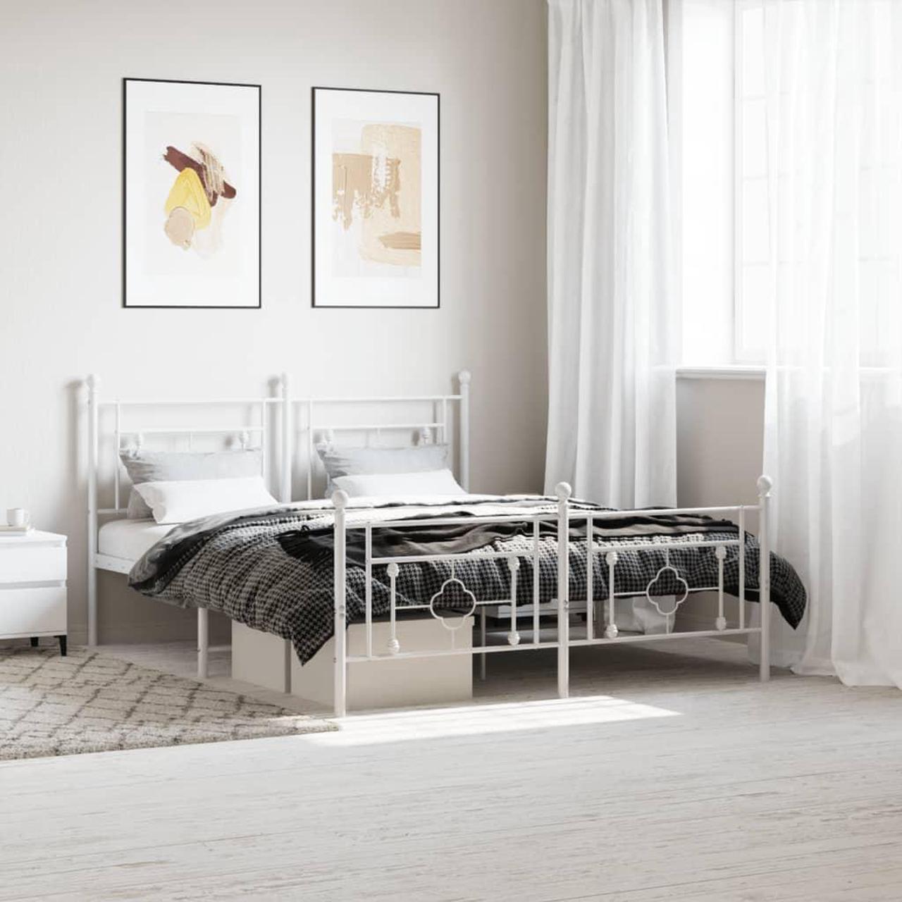 Main image of vidaXL 10'' Metal Queen Bed Frames with Headboard and Footboard, Platform Bed Frame with Strong Metal Slats Support, Under Bed Storage, Noise Free, White, without Mattress