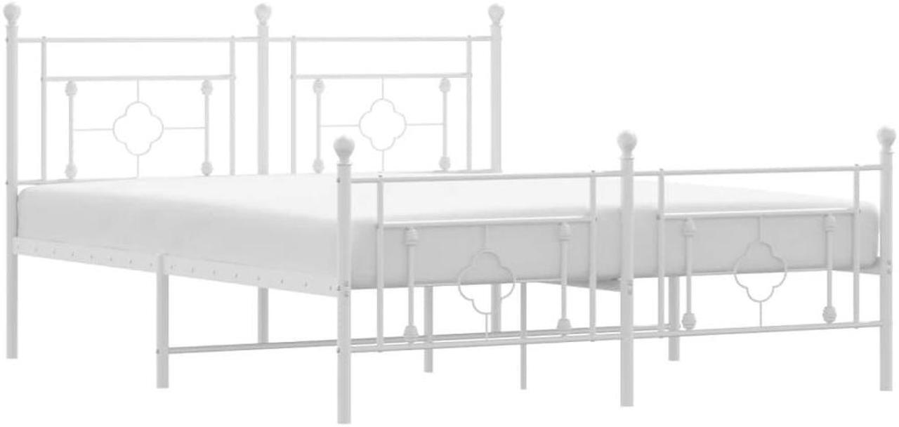 Alt view image 2 of 7 - vidaXL 10'' Metal Queen Bed Frames with Headboard and Footboard, Platform Bed Frame with Strong Metal Slats Support, Under Bed Storage, Noise Free, White, without Mattress