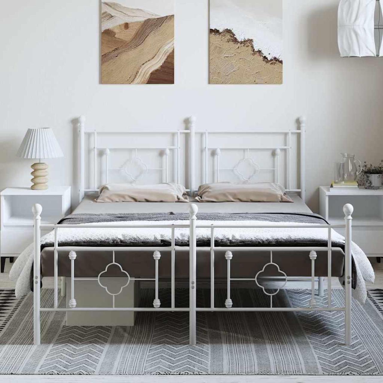 Alt view image 3 of 7 - vidaXL 10'' Metal Queen Bed Frames with Headboard and Footboard, Platform Bed Frame with Strong Metal Slats Support, Under Bed Storage, Noise Free, White, without Mattress