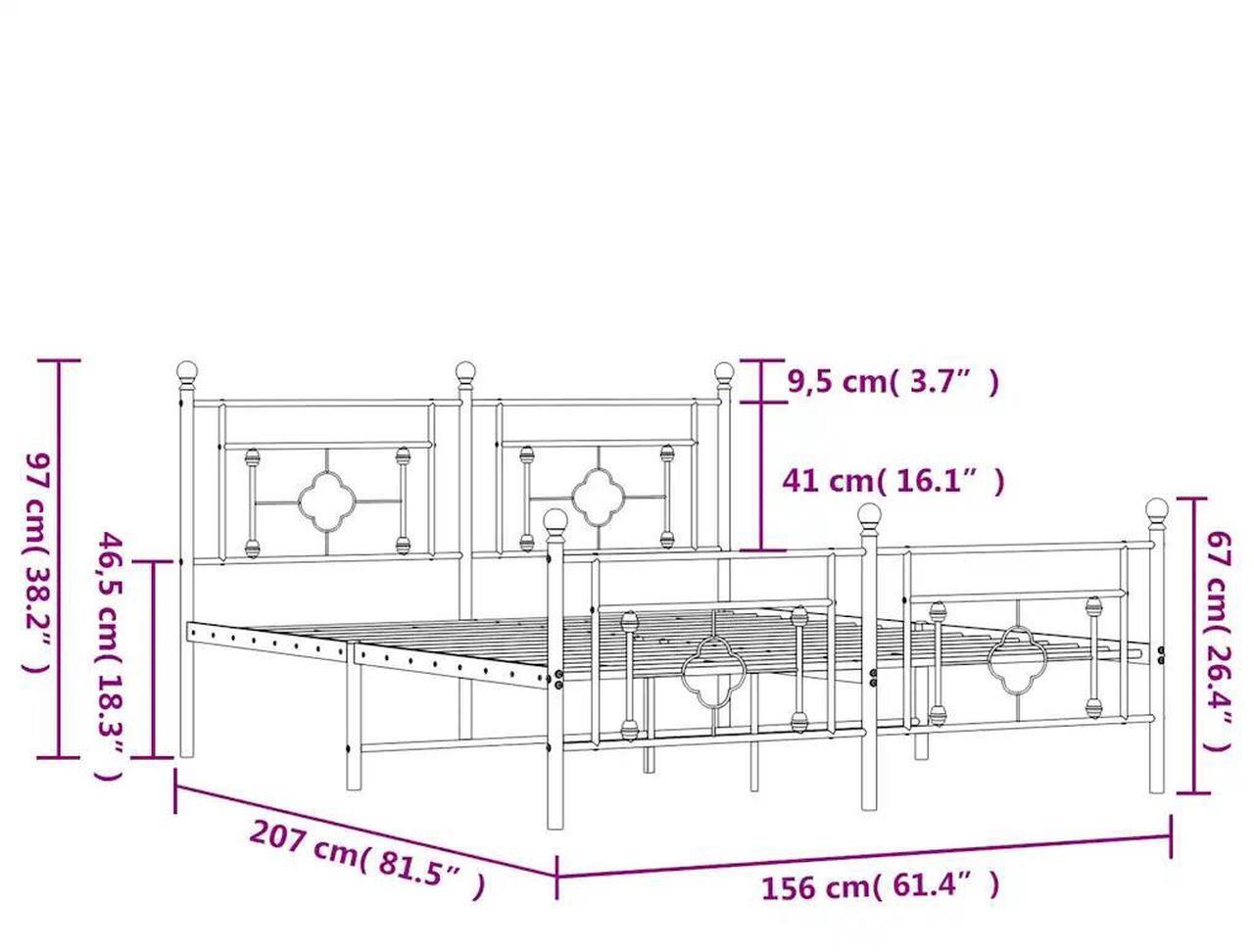 Alt view image 4 of 7 - vidaXL 10'' Metal Queen Bed Frames with Headboard and Footboard, Platform Bed Frame with Strong Metal Slats Support, Under Bed Storage, Noise Free, White, without Mattress