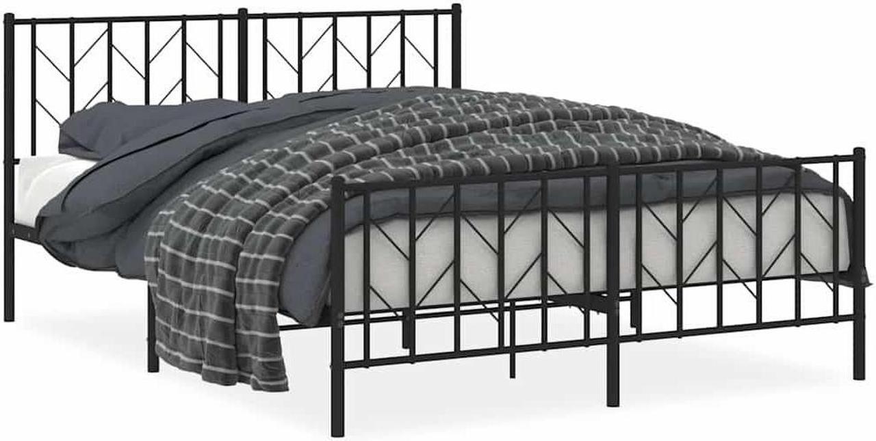 Alt view image 2 of 7 - vidaXL 12'' Metal Queen Bed Frames with Headboard and Footboard, Platform Bed Frame with Strong Metal Slats Support, Under Bed Storage, Noise Free, Black, without Mattress