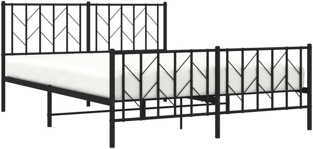 Alt view image 3 of 7 - vidaXL 12'' Metal Queen Bed Frames with Headboard and Footboard, Platform Bed Frame with Strong Metal Slats Support, Under Bed Storage, Noise Free, Black, without Mattress