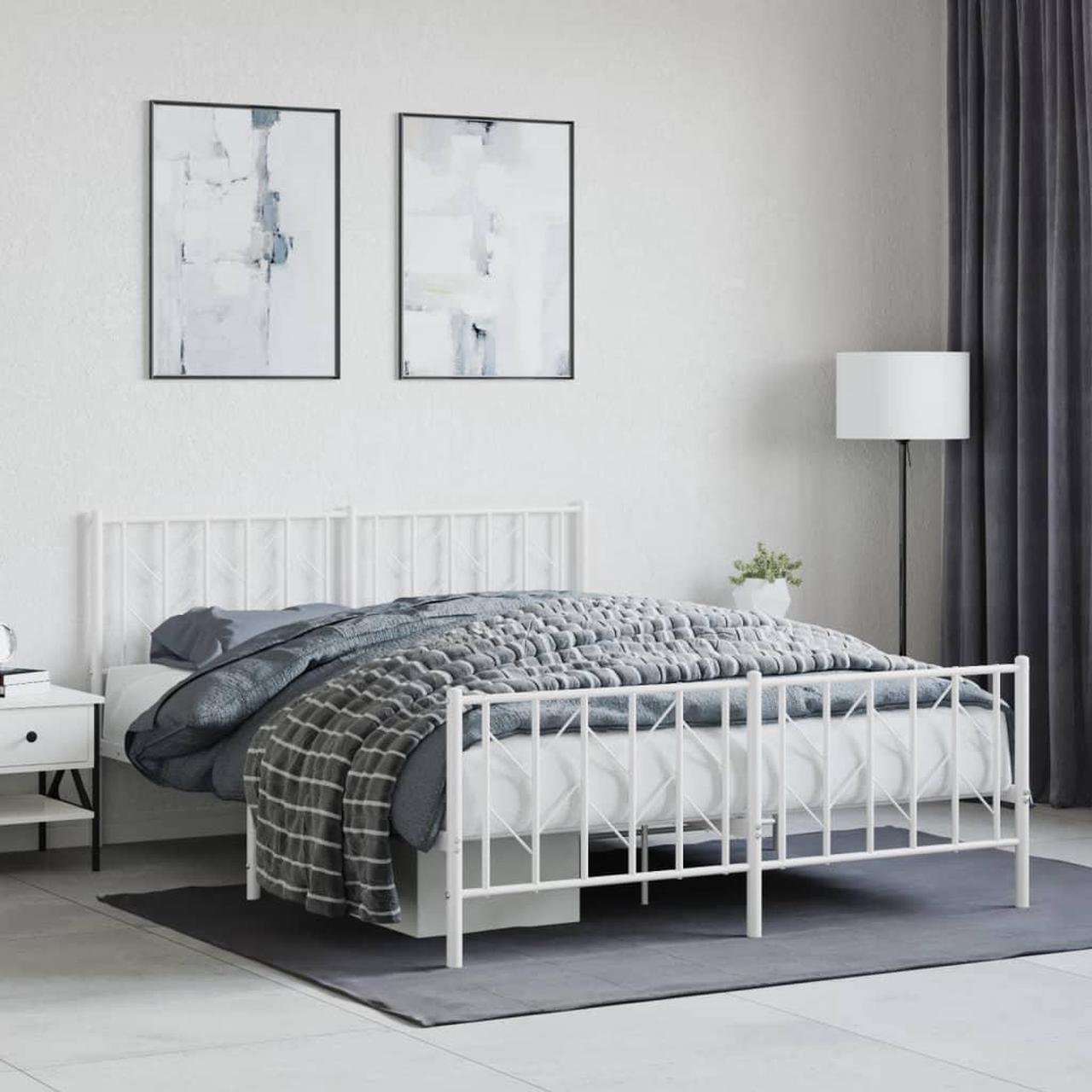 Main image of vidaXL 12'' Metal Queen Bed Frames with Headboard and Footboard, Platform Bed Frame with Strong Metal Slats Support, Under Bed Storage, Noise Free, White, without Mattress