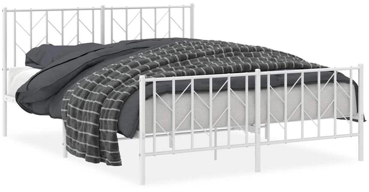 Alt view image 2 of 7 - vidaXL 12'' Metal Queen Bed Frames with Headboard and Footboard, Platform Bed Frame with Strong Metal Slats Support, Under Bed Storage, Noise Free, White, without Mattress