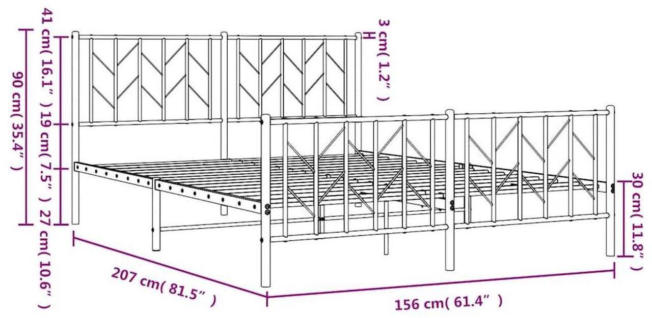 Alt view image 5 of 7 - vidaXL 12'' Metal Queen Bed Frames with Headboard and Footboard, Platform Bed Frame with Strong Metal Slats Support, Under Bed Storage, Noise Free, White, without Mattress