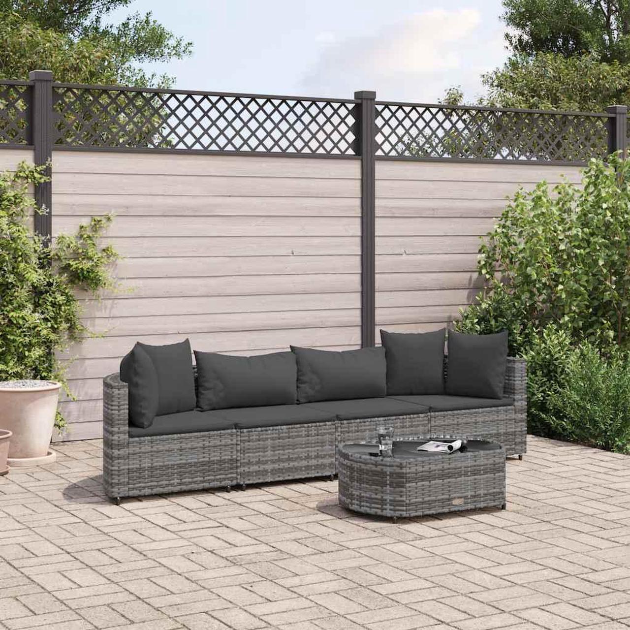 Main image of vidaXL Patio Sofa Set with Cushions Garden Furniture 5 Piece Gray Poly Rattan