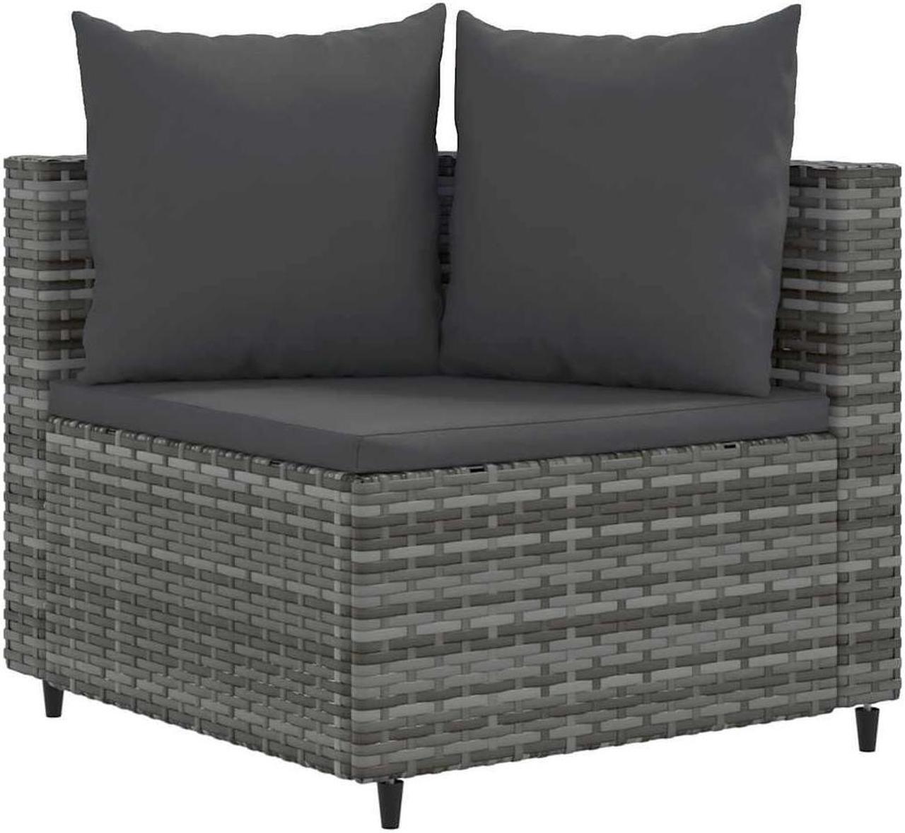 Alt view image 3 of 7 - vidaXL Patio Sofa Set with Cushions Garden Furniture 5 Piece Gray Poly Rattan