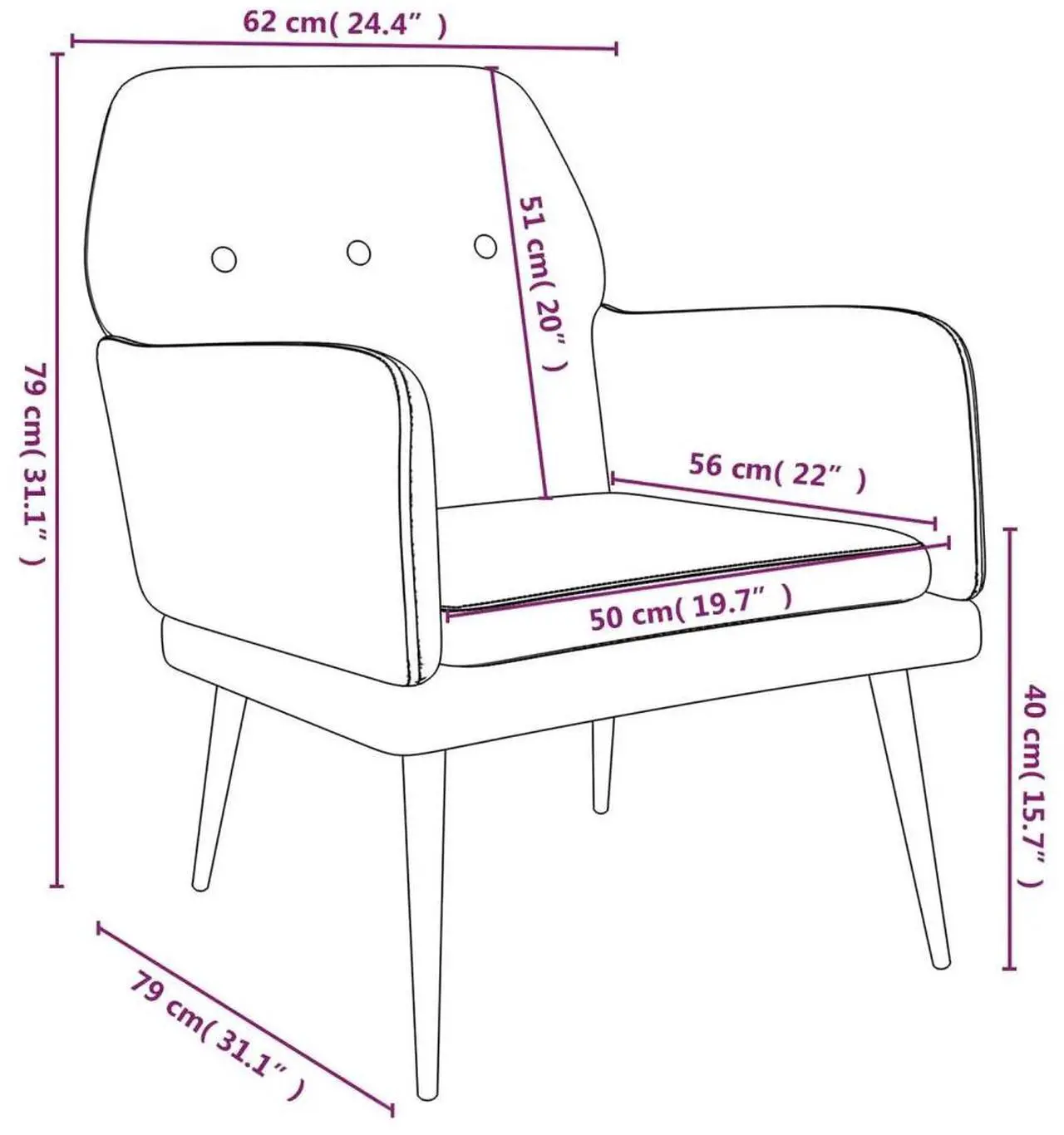 Alt view image 9 of 12 - vidaXL Armchair Dark Gray 24.4"x31.1"x31.1" Velvet
