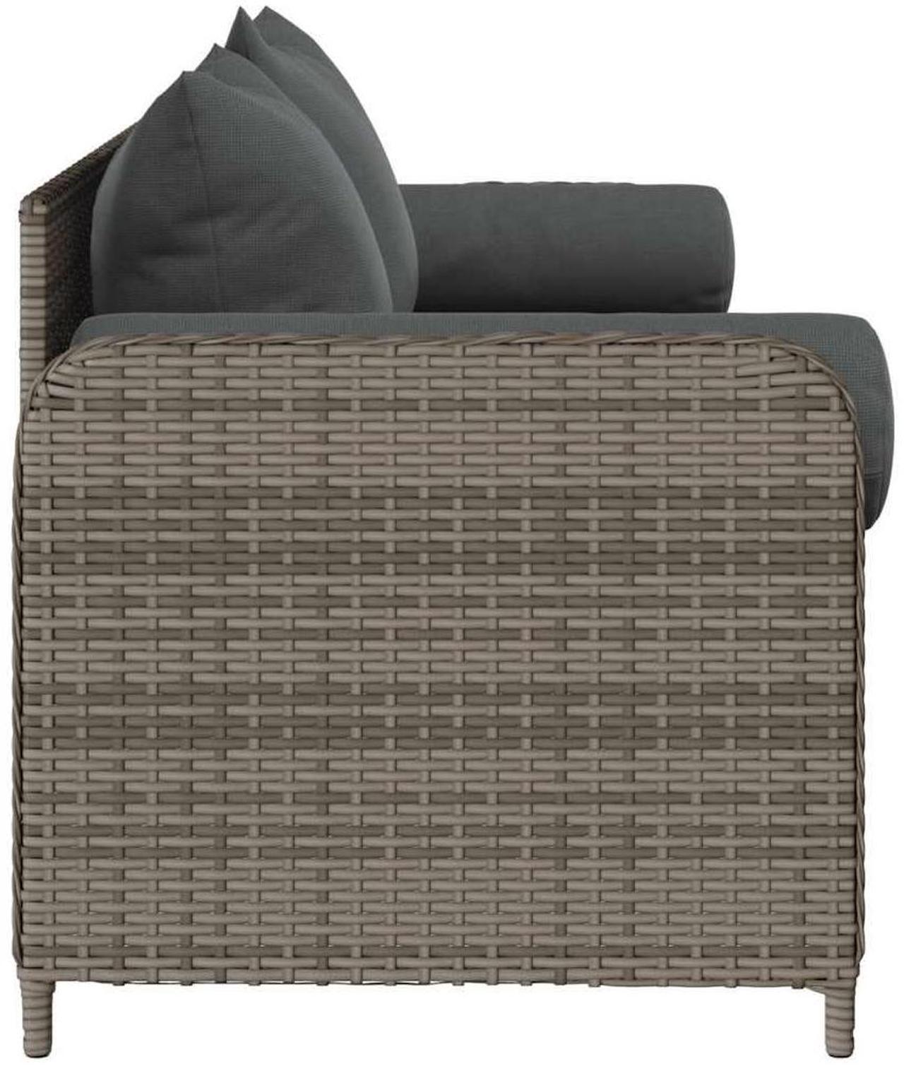 Alt view image 5 of 7 - vidaXL Patio Sofa with Cushions 3-Seater Gray Poly Rattan garden sofa