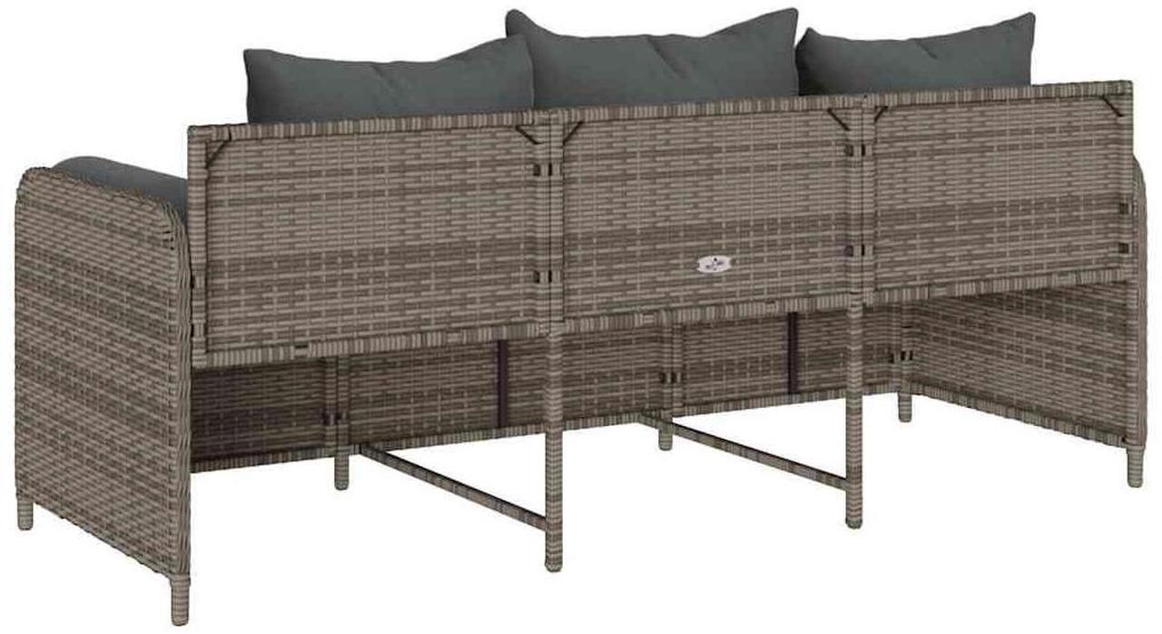Alt view image 6 of 7 - vidaXL Patio Sofa with Cushions 3-Seater Gray Poly Rattan garden sofa