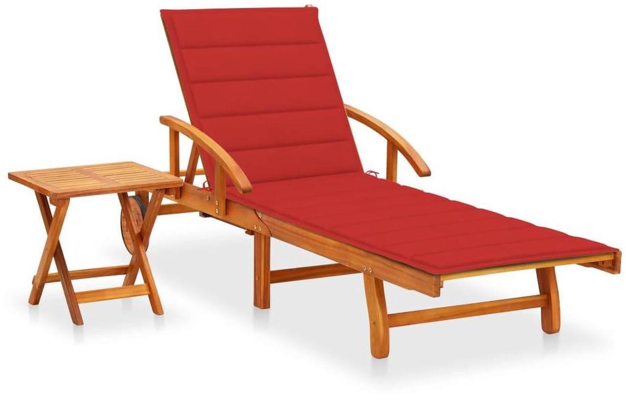 Alt view image 7 of 7 - vidaXL Solid Acacia Wood Patio Sun Lounger with Table and Cushion Lounge Set