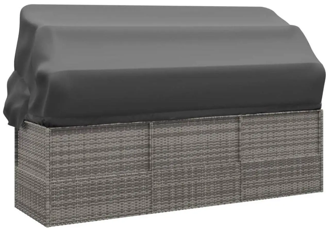 Alt view image 5 of 7 - vidaXL Patio Lounge Bed with Roof and Cushions Gray Poly Rattan