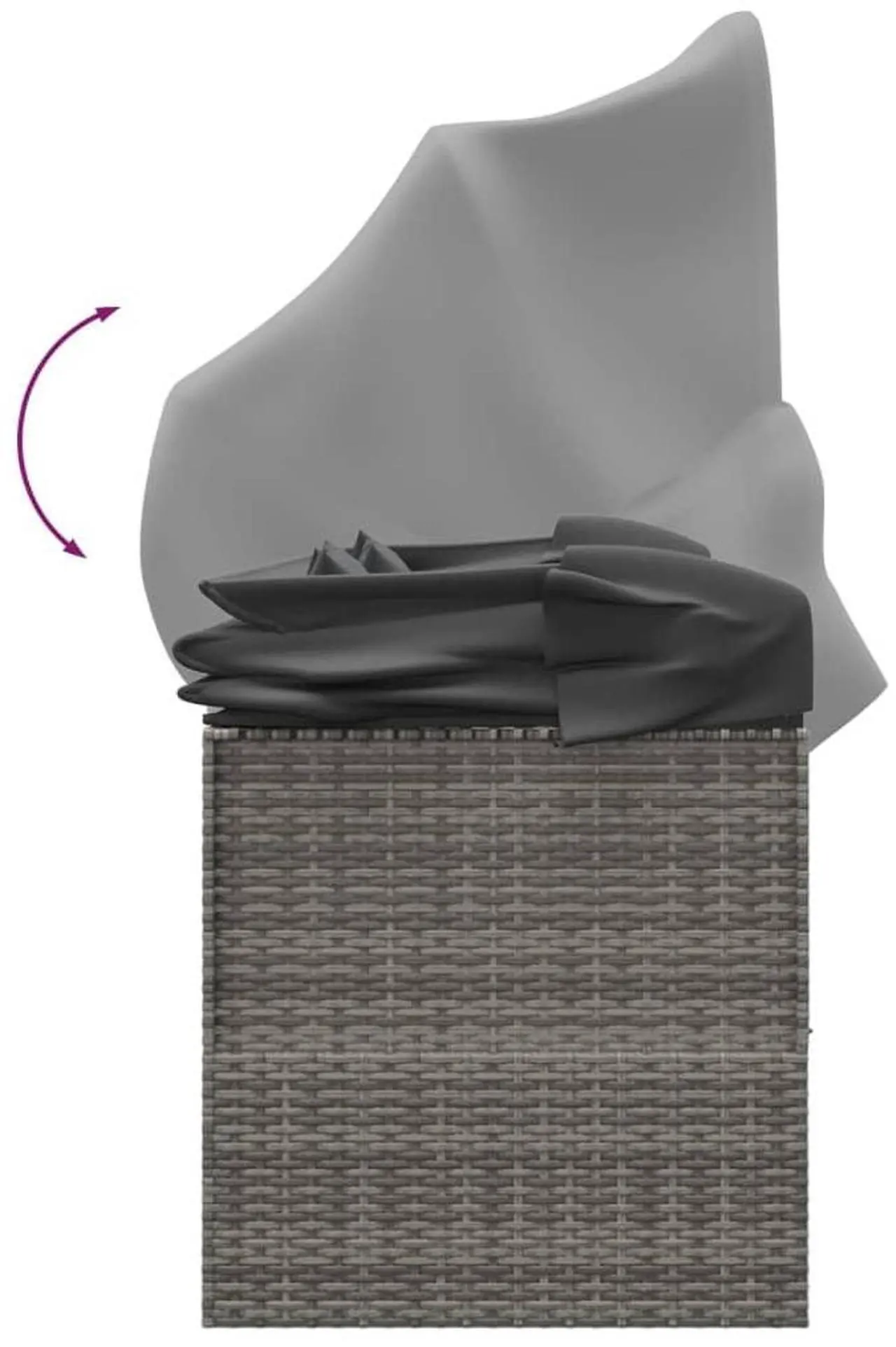 Alt view image 7 of 7 - vidaXL Patio Lounge Bed with Roof and Cushions Gray Poly Rattan