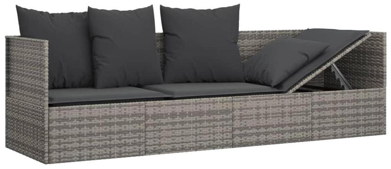 Alt view image 6 of 7 - vidaXL Patio Lounge Bed with Cushions Gray Poly Rattan garden lounge bed