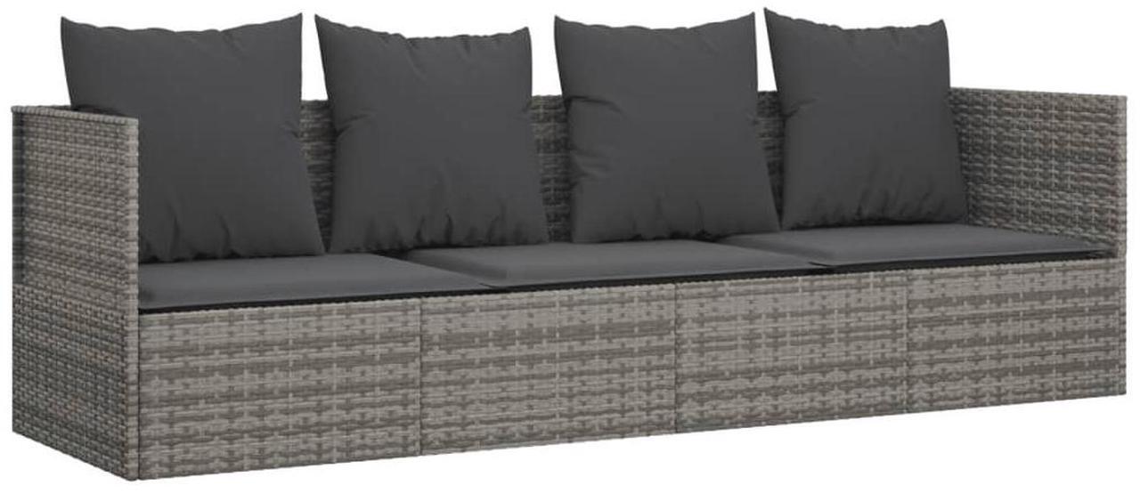 Alt view image 2 of 7 - vidaXL Patio Lounge Bed with Cushions Gray Poly Rattan garden lounge bed