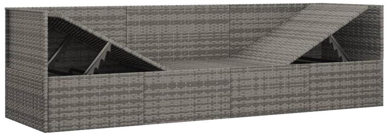 Alt view image 7 of 7 - vidaXL Patio Lounge Bed with Cushions Gray Poly Rattan garden lounge bed