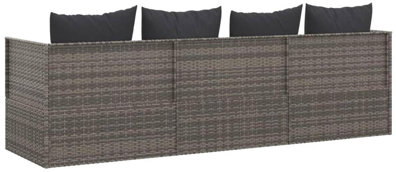 Alt view image 5 of 7 - vidaXL Patio Lounge Bed with Cushions Gray Poly Rattan garden lounge bed