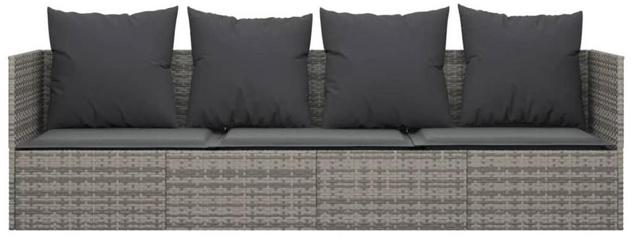 Alt view image 3 of 7 - vidaXL Patio Lounge Bed with Cushions Gray Poly Rattan garden lounge bed