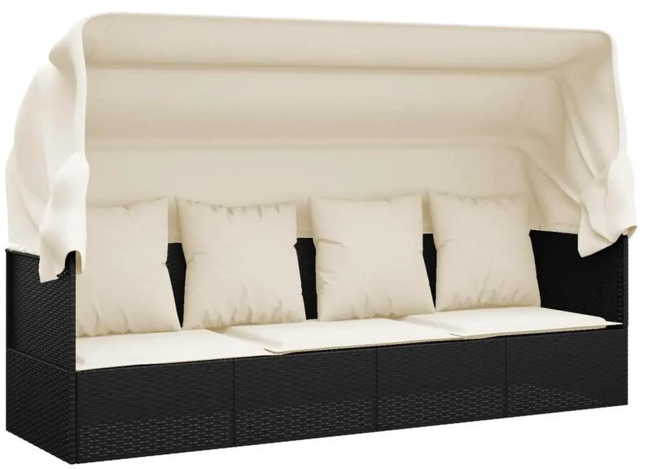 Alt view image 2 of 7 - vidaXL Patio Lounge Bed with Roof and Cushions Black Poly Rattan