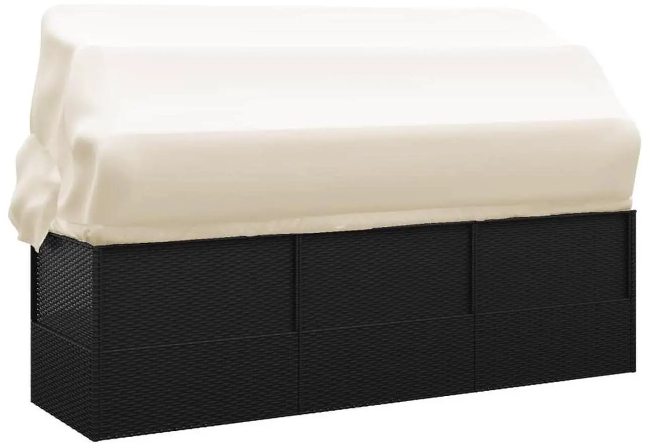 Alt view image 5 of 7 - vidaXL Patio Lounge Bed with Roof and Cushions Black Poly Rattan