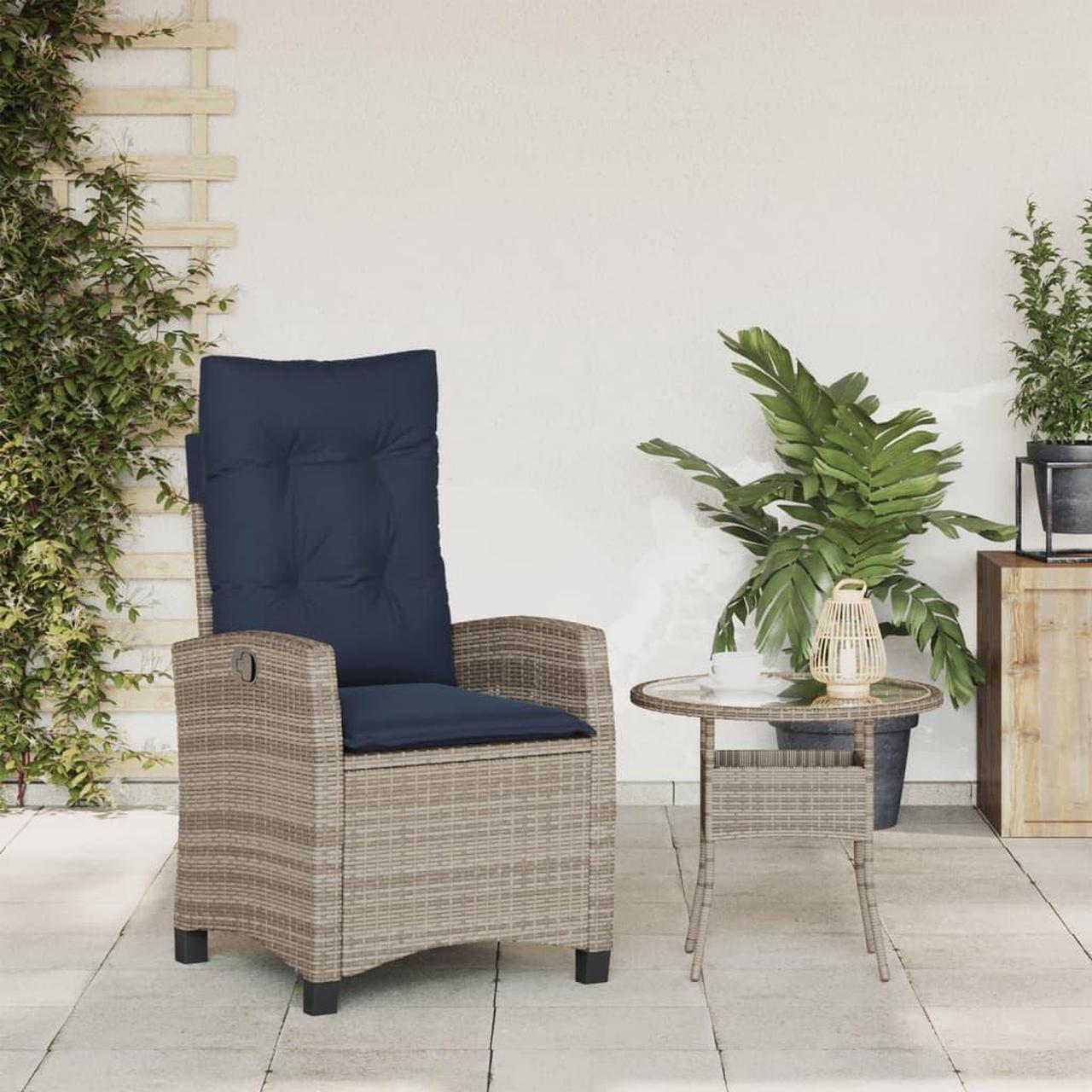 Alt view image 4 of 7 - vidaXL Reclining Patio Chair with Cushions Outdoor Furniture Gray Poly Rattan