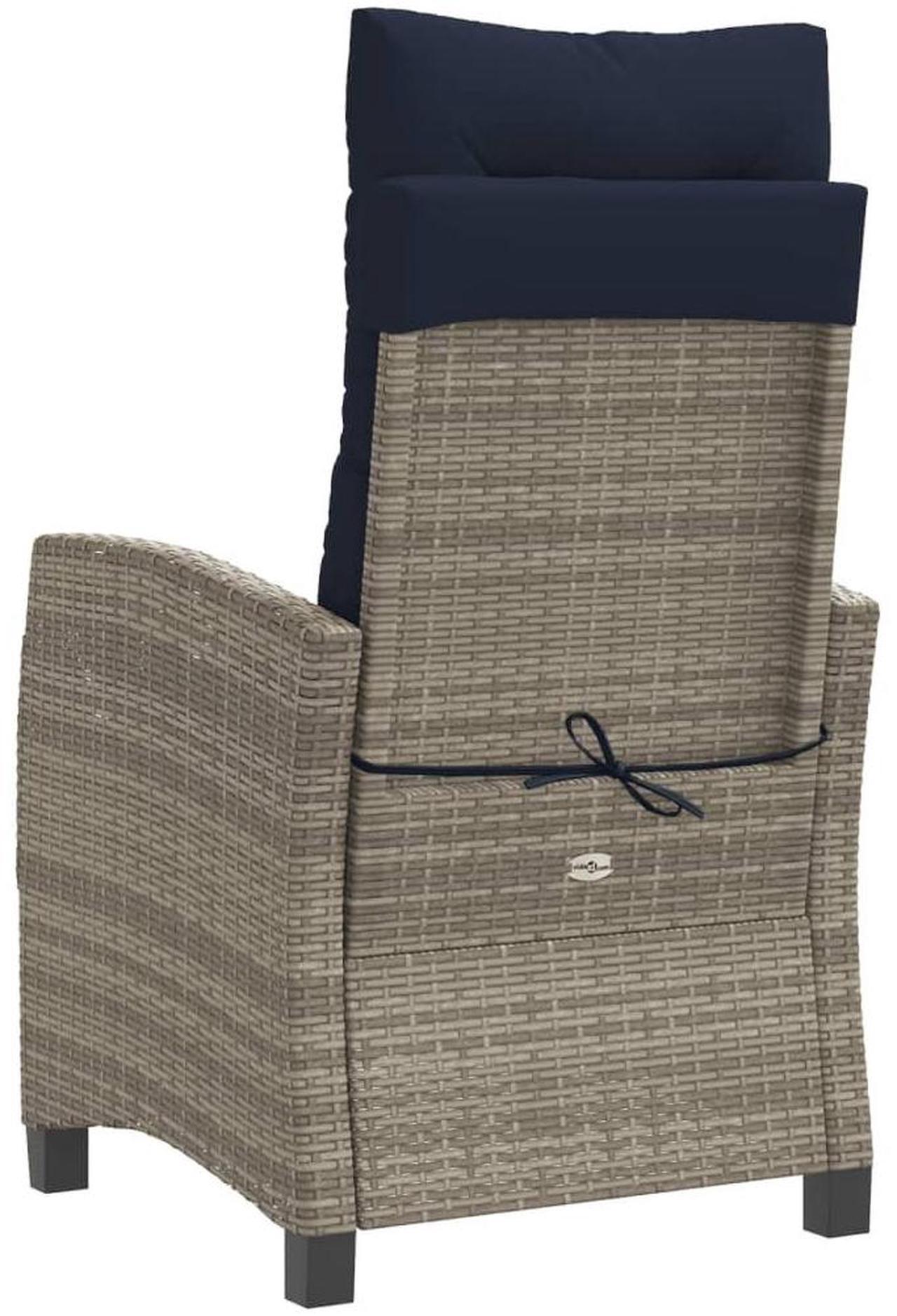 Alt view image 7 of 7 - vidaXL Reclining Patio Chair with Cushions Outdoor Furniture Gray Poly Rattan