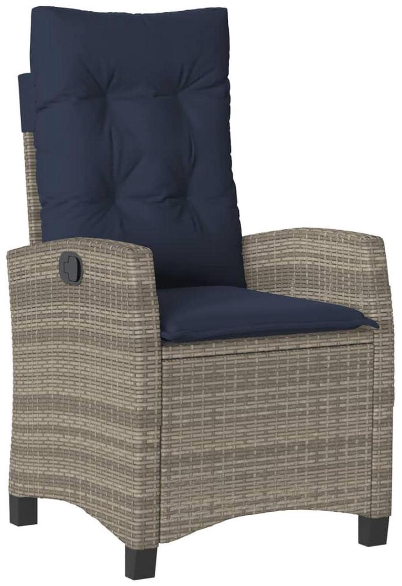 Alt view image 3 of 7 - vidaXL Reclining Patio Chair with Cushions Outdoor Furniture Gray Poly Rattan