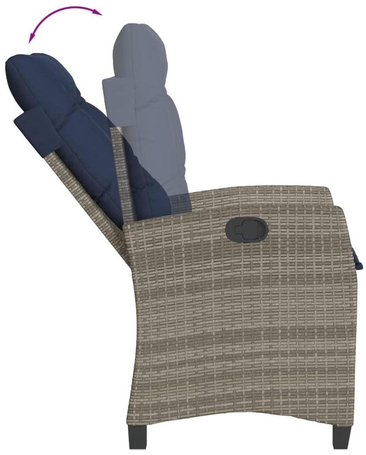 Alt view image 8 of 7 - vidaXL Reclining Patio Chair with Cushions Outdoor Furniture Gray Poly Rattan