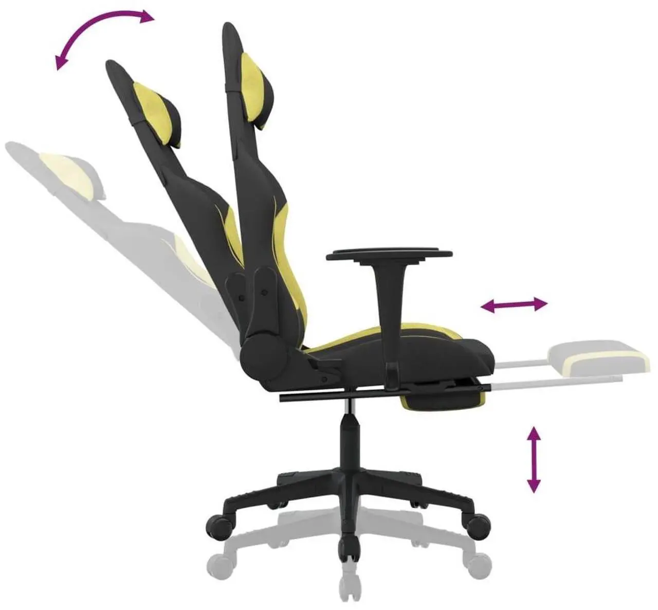 Alt view image 11 of 11 - vidaXL Gaming Chair with Footrest Black and Light Green Fabric