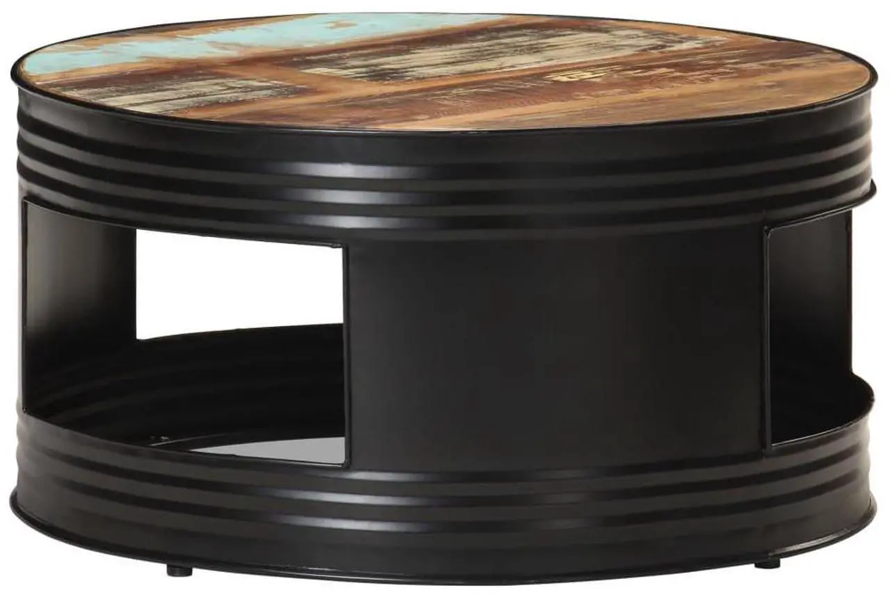 Alt view image 9 of 15 - vidaXL Coffee Table Black  26.8"x26.8"x14.2" Solid Reclaimed Wood