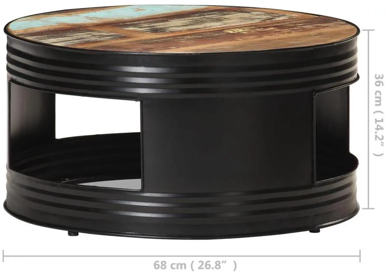 Alt view image 14 of 15 - vidaXL Coffee Table Black  26.8"x26.8"x14.2" Solid Reclaimed Wood